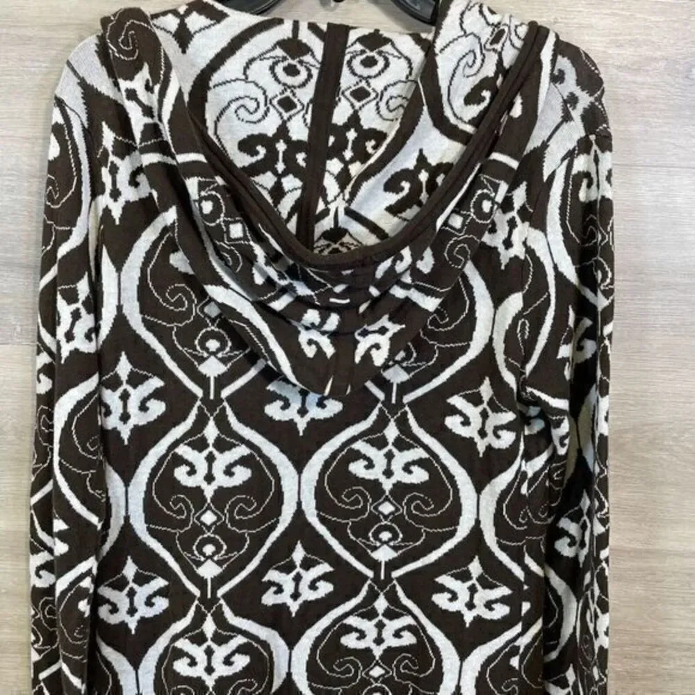Avalanche Womens Full Zip Cardigan Brown Sz Medium Damask Knit Hoodie Tunic Cozy - Picture 9 of 12